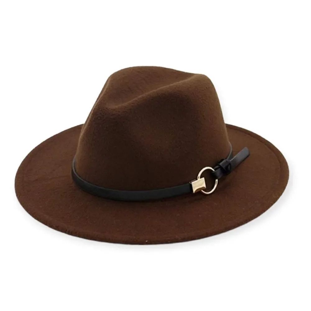 Dark Brown Tall Dented Crown Stiff Wide Brim Fedora Hat NEW